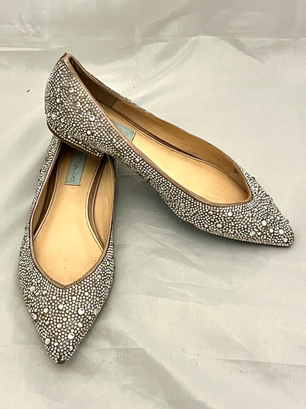 Betsey Johnson Jude Crystal-Embellished Blush Pointed Ballet Flats - Picture 3 of 13